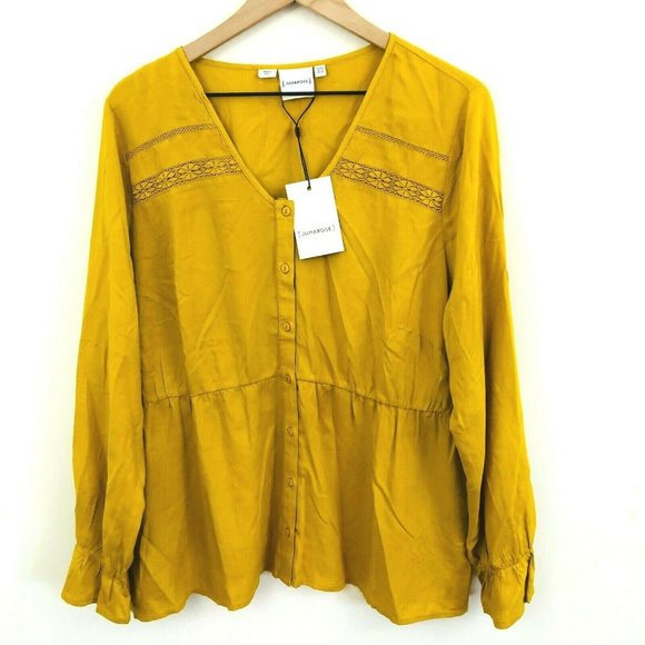 NWT! JunaRose Mustard Yellow Button Front Blouse - Picture 3 of 6